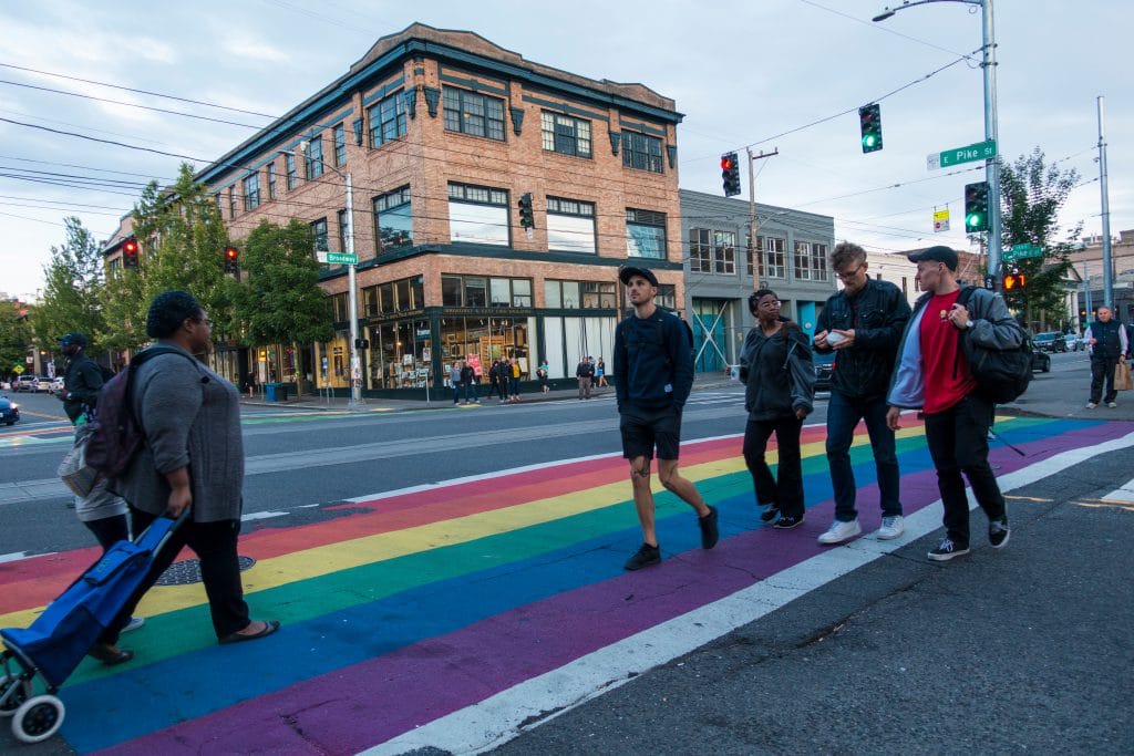 Rainbow walkway at Capitol Hill street in Seattle